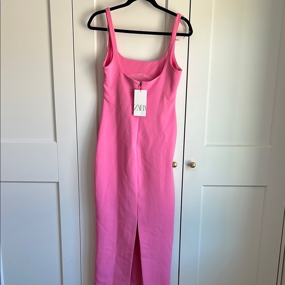 Zara Bright Pink Fitted Midi Dress | M - Picture 3 of 4